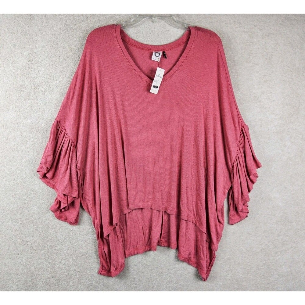 Akemi + Kin Anthropologie Oversized Hi Lo V Neck Top Pink Size XS/S